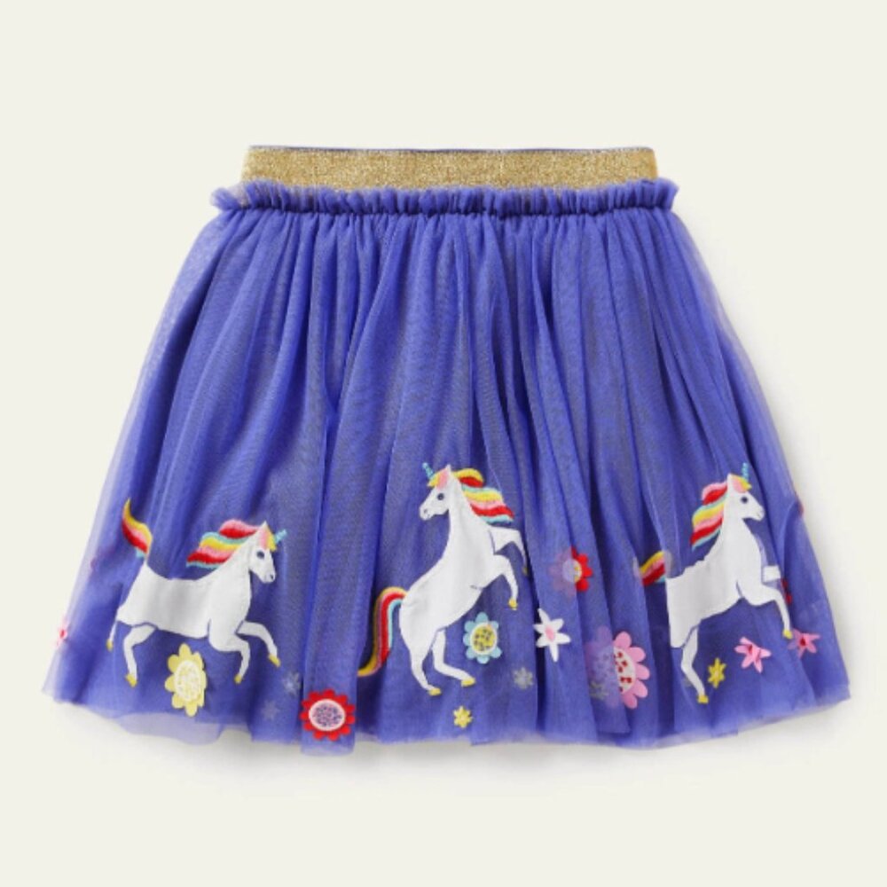 Mini Boden Purple Tulle Unicorn Skirt Gold Glitter Waistband Size 4-5Y